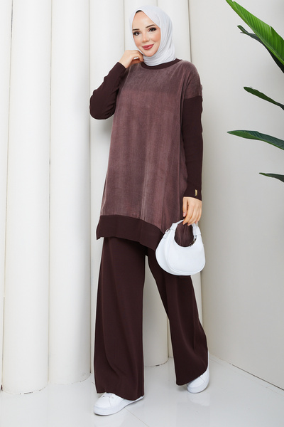 Pamuk Butik طقم تريكو ميرسيريزد مكون من قطعتين مع بنطلون حرير كوبرا للنساء