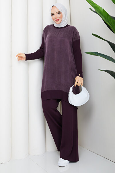 Pamuk Butik Set de tricotaje mercerizate din două piese pentru femei, cu pant...