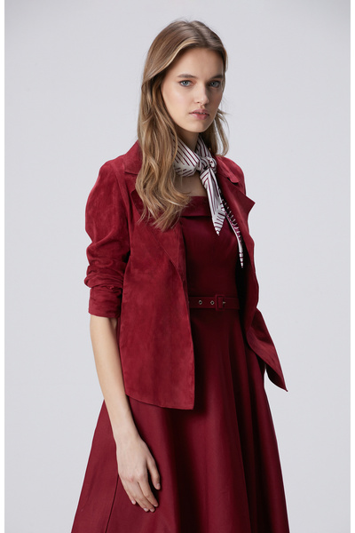 Network Vişne Süet Deri Mont