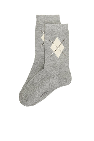 Network Gri Baklava Desenli Kadın Çorap