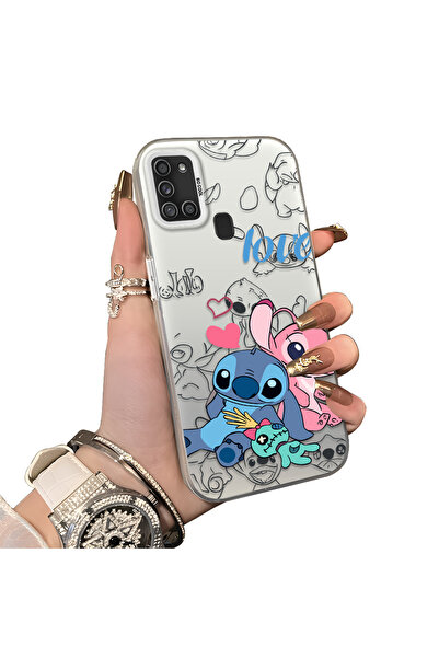 Samsung Galaxy A21S Compatible Hard Acrylic Rear Silicone Edge Lens Protection Case Stitch