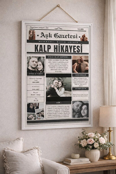Mila Tasarım Kişiye Özel Fotoğraflı A4 Boyut Düğün Posteri | Gazete Konseptli...