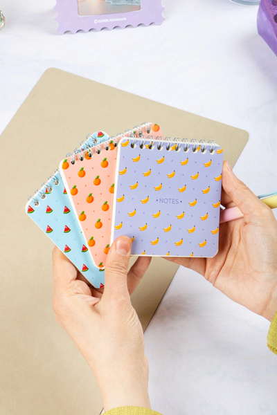 DİVAL دفتر ملاحظات حلزوني بغلاف من الورق المقوى مقاس 10×10 سم، 3 قطع - فواكه ...