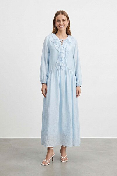 Soul Women's Collar Ruffle and Lace Detailed Eyelet Embroidery Dress – 32487E...