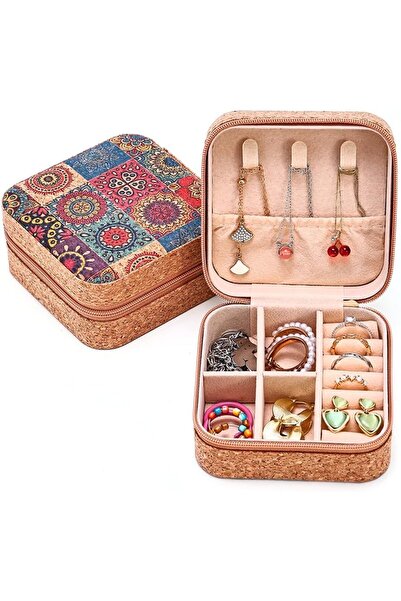 Arabest Travel Cork Jewelry Organizer Box for Earrings, Rings, Necklaces, Por...