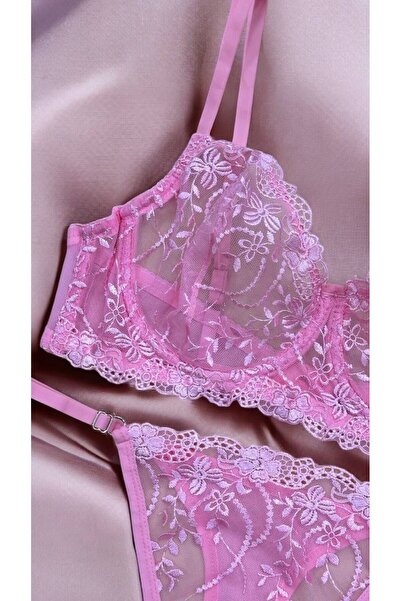 BanaTAP Set de lenjerie de corp Barbie Pink cu fir întărit, brodat, cu sutien...