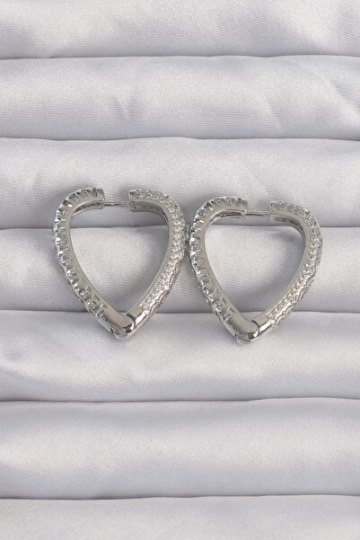 Skygo Brass Silver Color Zircon Stone Motif Heart Earrings - Tj-Bkp9284