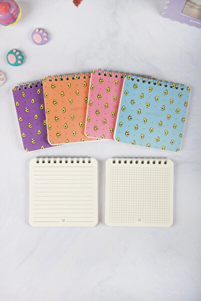 DİVAL 10X10 cm 6-Pack Cardboard Cover Spiral Pocket Notebook Notepad - Avocado