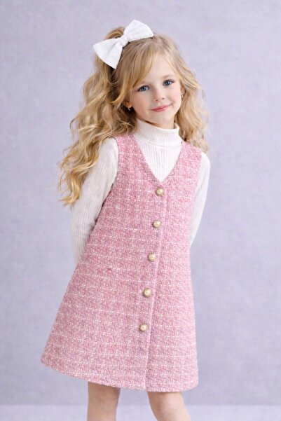 My Kids Wear Set de set cu vestă piese din tweed cu nasturi pentru fetițe, pe...