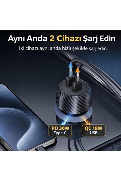 coofbe Şarj Akım Korumalı 48W 2 Portlu Araç Şarj Aleti Araç Çakmaklık Şarj Aleti Type-C Ve USB Giriş