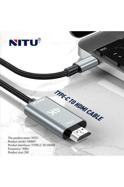 NITU كابل USB-C إلى HDMI بطول 1.8 متر [4K@60Hz، iPhone 15 Pro/Max، MacBook Pr...