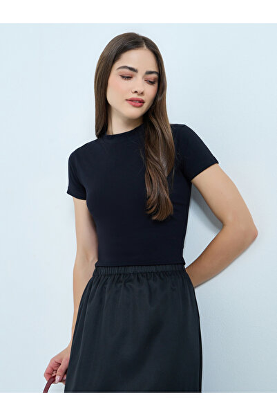 Styli Black Cotton Stretch Fitted T-Shirt