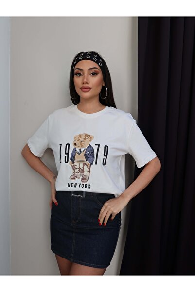 ESRAHELVACI Tricou brodat cu ursuleț de pluș