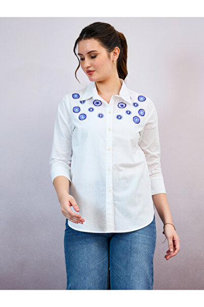 Styli Evil Eye Embroidered Cotton Relaxed Fit Shirt