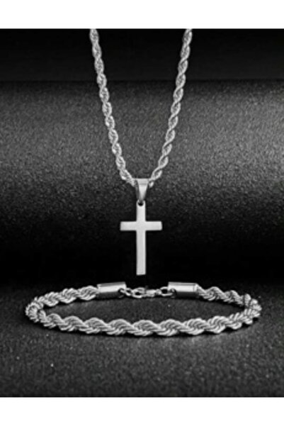 OutfitModa SET Colier Cruce și Brățară Bărbați – Lanț Elegant + Ambalaj Cadou