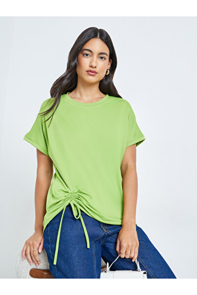 Styli Green Ruched Detail Round Neck T-Shirt