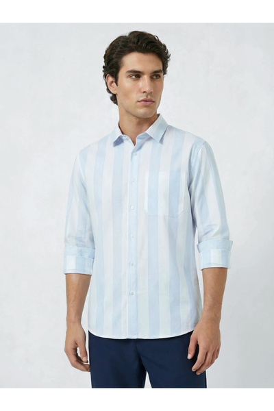 Styli Men Blue Relaxed Fit Cotton Striped Shirt