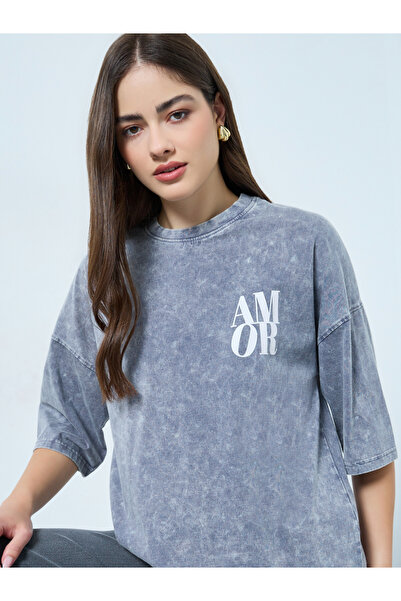 Styli Grey Oversized Acid Wash T-Shirt
