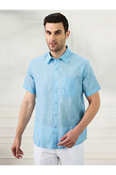 TAHVO By Styli Men Blue Short Sleeve Shirt with Pocket