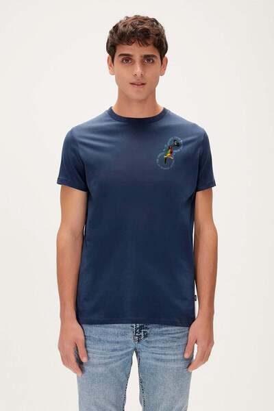 Bad Bear تي شيرت نيتشر باند باللون الأزرق الداكن للرجال مطبوع