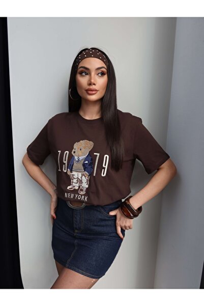 ESRAHELVACI Tricou brodat cu ursuleț de pluș