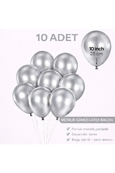 BKMC PARTY 10 Adet Parlak Metalik Balon 10 İnç Parti Balonu Doğum Günü Süsleme