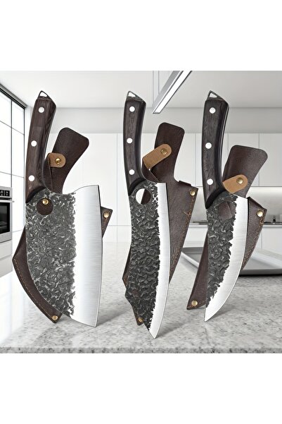 Klyte 3-Piece Handmade Forged Chef Knife Set, Ultra Sharp Non-Slip Wooden Han...