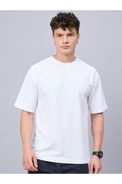 REPRISE By Styli White Textured Oversized T-Shirts