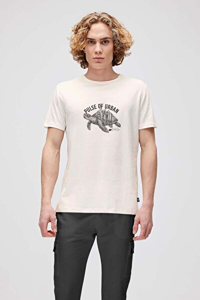 Bad Bear تي شيرت كاريتا بولس للرجال باللون البيج برقبة دائرية