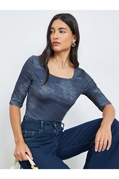 Styli Grey Foil Print Fitted T-Shirt