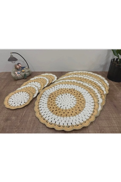 El yapım Megahan Hand-Knitted 6-Piece Coaster and Cup Mat Set /American Style...