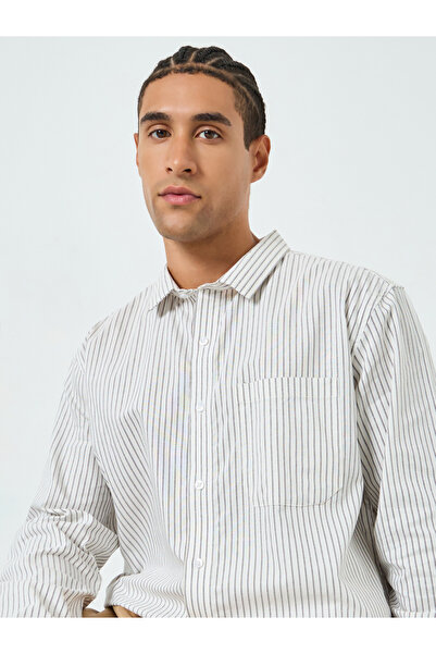 Styli Men White Relaxed Fit Cotton Striped Shirt