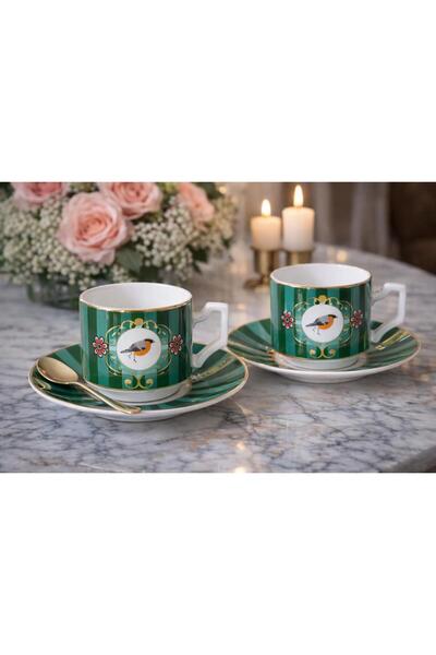 cashen Bird Patterned Stylish Porcelain Coffee Cup Set 2 Pieces |   Turkish Coffee Cup
