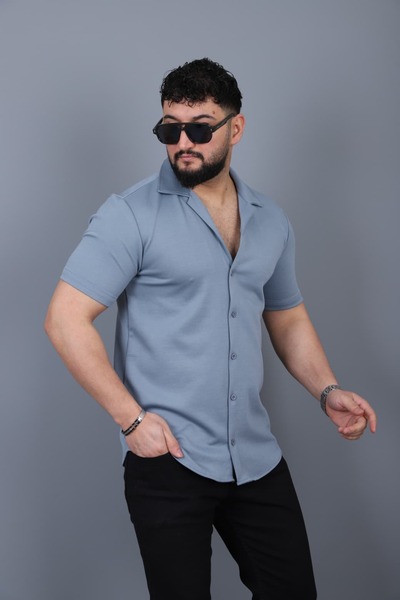 L-KOM Men's Short Sleeve Open Collar Summer Shirt