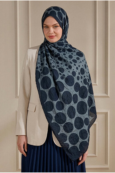 SilkTouch Navy Blue Polka Dot Geçişi Patterned Kraş Shawl