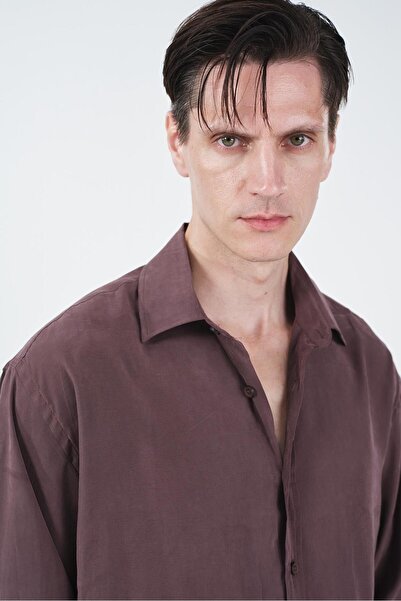 GIESTO Oversized Drapey Brown m Modal Shirt