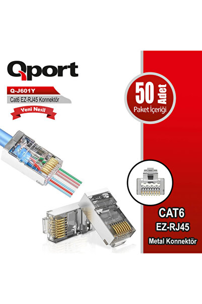 Qport Q-J601Y Cat6 Pack of 50 Ez-Rj45 Metal New Generation Connector