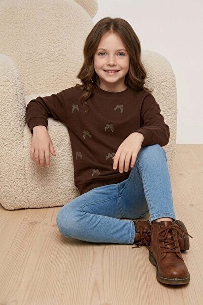 Fulla Moda Hanorac pentru fete cu broderie cu fundă și aplicații de piatră