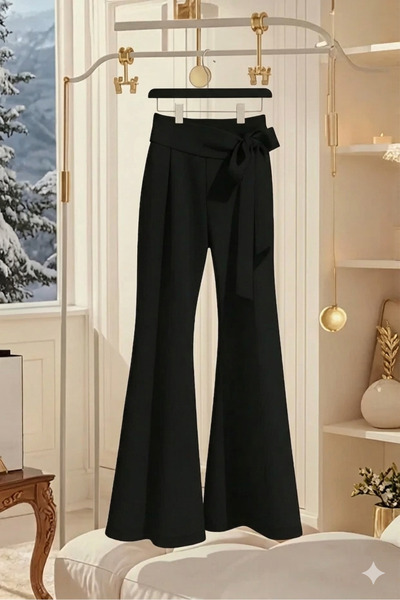 TESY Bağlama Detaylı Rahat Kalıp İspanyol Paça Esnek Pantolon