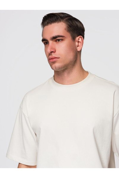 OMBRE Tricou modern din bumbac pentru bărbați, Ecru OM-TSBC-0267