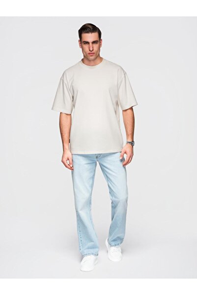 OMBRE Tricou modern din bumbac pentru bărbați, Ecru OM-TSBC-0267