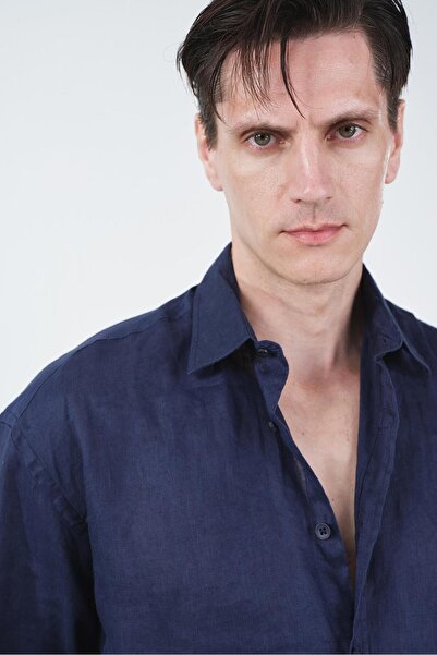 GIESTO Oversized Drapey Dark Blue m Modal Shirt