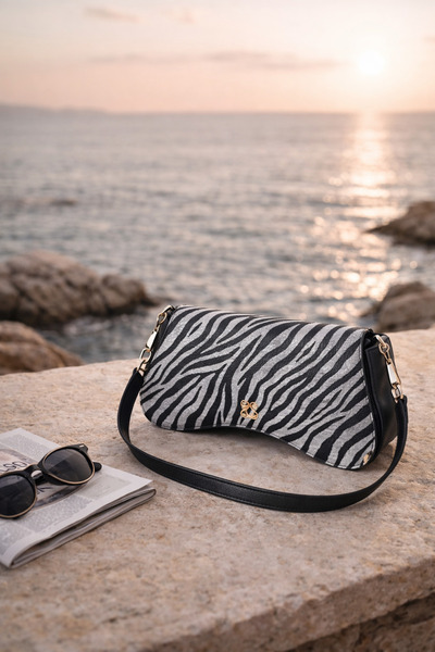 dukidasoturkiye Gold Buckled Zebra Patterned Women's Shoulder Bag Baguette Model