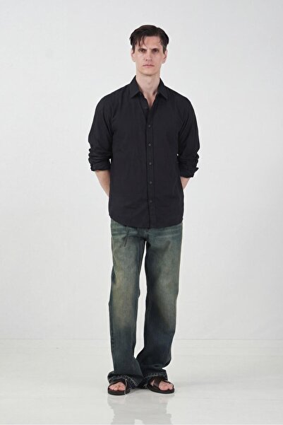 GIESTO Oversized Drapey Black m Modal Shirt