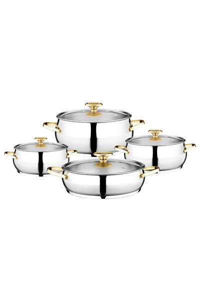 Akdeniz 8 Parça Çelik Merkür Set Altın Kulplu