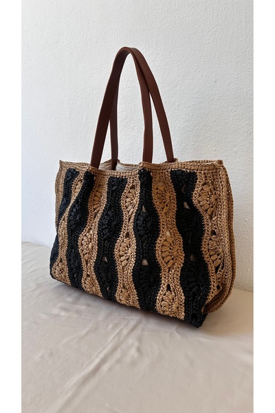 Emibagss El Örgüsü Hasır Omuz Çantası – Deri Saplı Yazlık Kadın El Yapımı Örg...