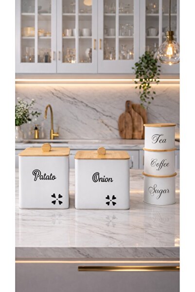 decorev Bambu Kapaklı Metal Patates ve Soğan Saklama Kovası Kare & Çay Kahve ...