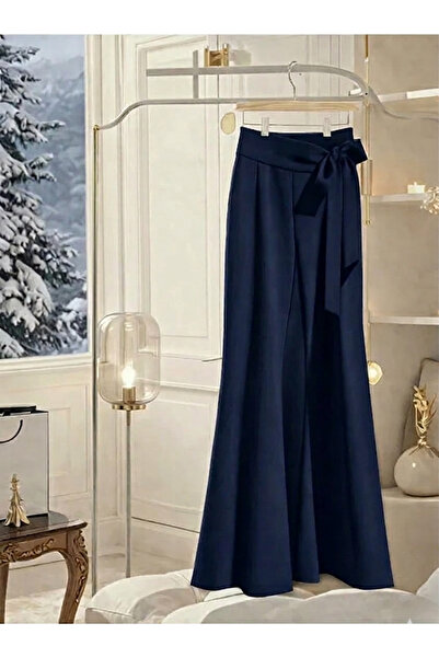 TESY Bağlama Detaylı Rahat Kalıp İspanyol Paça Esnek Pantolon