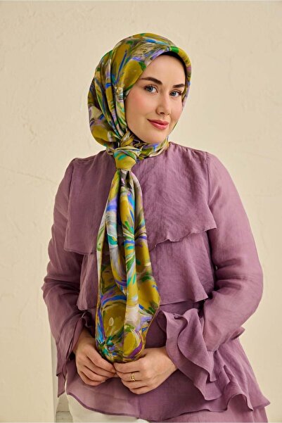 Silk Home Eșarfă de mătase Tivil IST 11501- 02 Model floral verde ulei