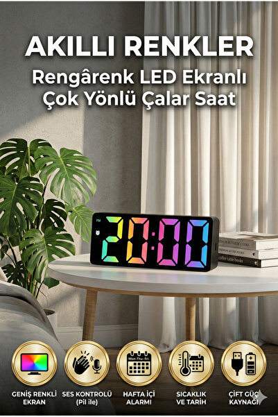 Playtronik 6.5" LED Ekranlı Dijital Masa Saati Çalar Saat - Sesle Kontrol Edi...